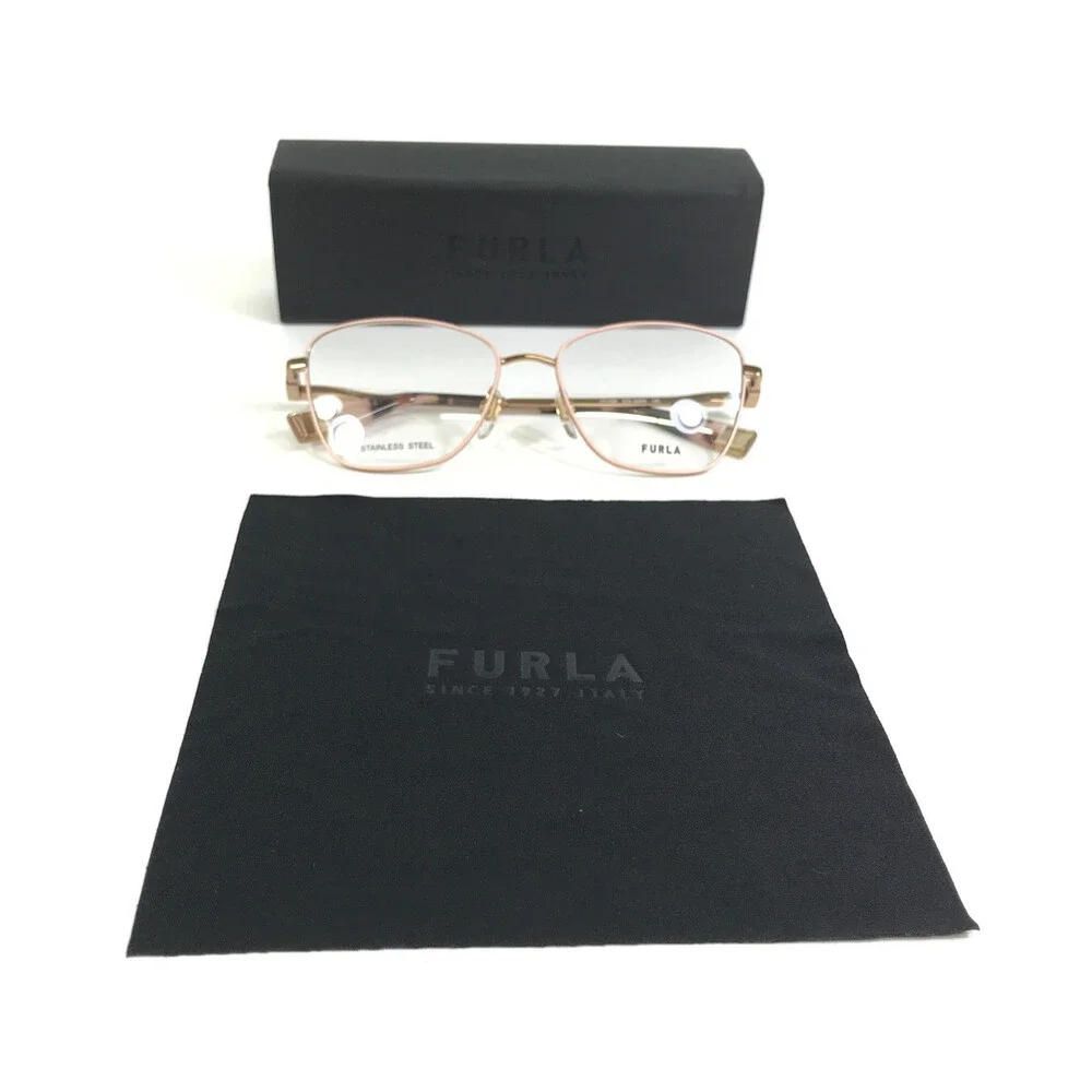 Furla Eyeglasses Frames VFU588 COL.02AM Pink Gold Butterfly Wire Rim 53-16-135